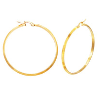 Stylish Stainless Steel Gold Tone Hinged Post Hoop Earrings 50mm