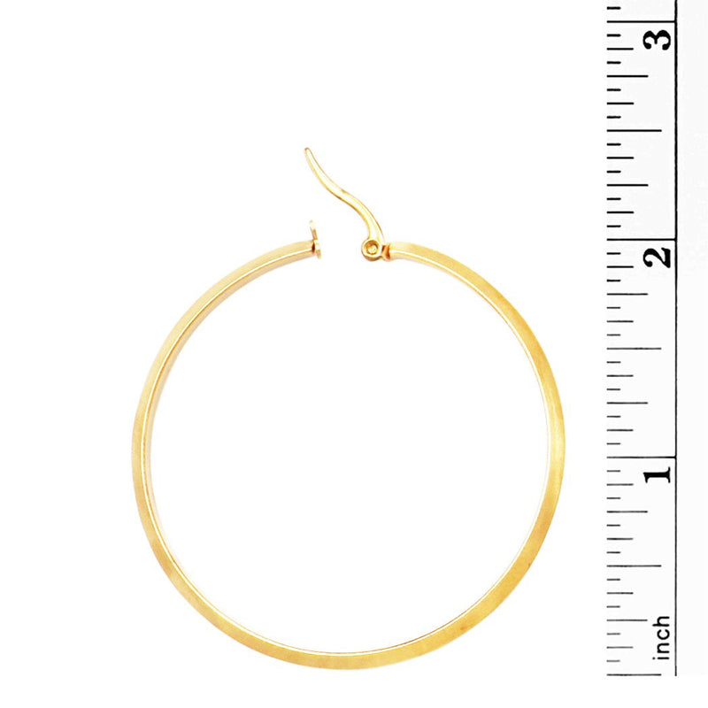 Stylish Stainless Steel Gold Tone Hinged Post Hoop Earrings 50mm