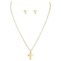 Stainless Steel Cross Charm Necklace and Earring Jewelry Gift Set 18"