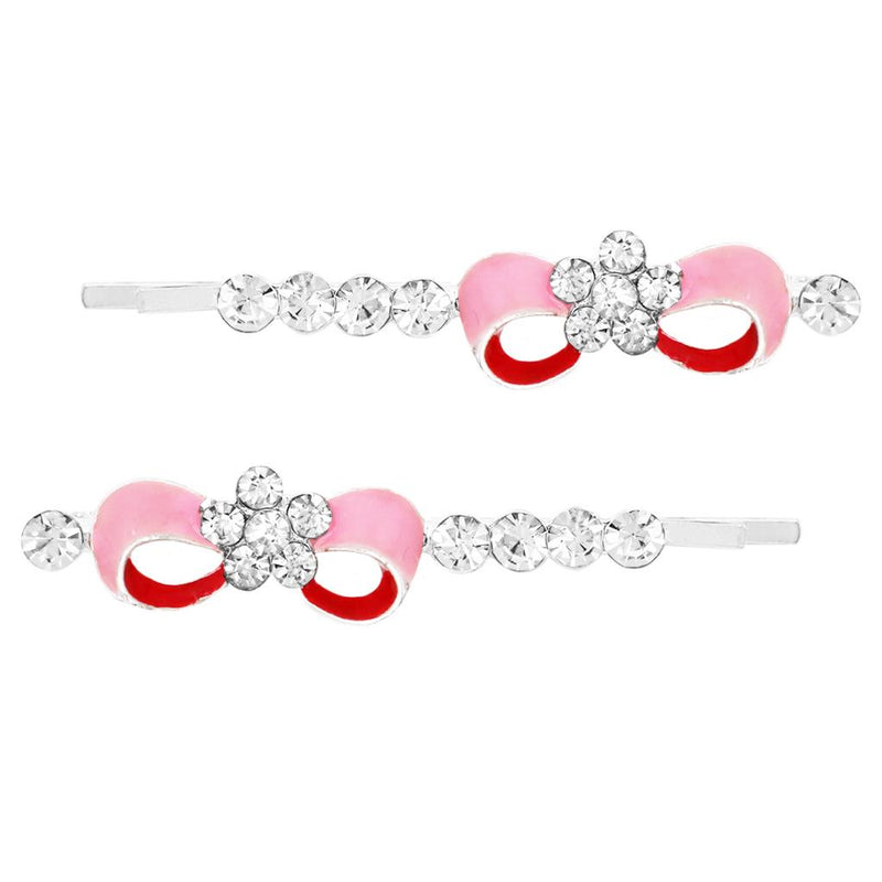 Colored Enamel Bow Bobby Pins Hair Clip Barrette Accessories (Pink/Red)