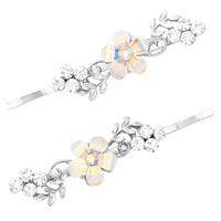Crystal Aurore Boreale Flower Rhinestone Vine Leaf Sprig Bobby Pins Hair Clip Barrette (Silver Tone)