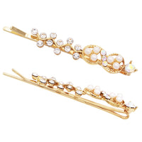 Women's Infinity Twisted Vine Crystal and Simulated Pearl Bobby Pins Hair Barrette Accessories (Gold Tone)