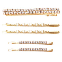 Crystal Hair Clip Rhinestone Bobby Pins Hair Accessories Alligator Clip 5 Piece Set (Gold Tone)