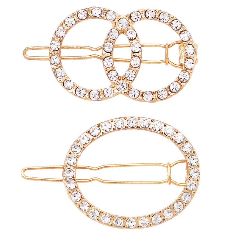 Set of 2 Different Round Style Crystal Rhinestone Hair Clip Bobby Pins Hair Barrette Accessories