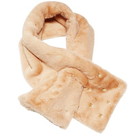 Faux Fur Winter Scarf Stole with Pearl Decor (Nude Blush)