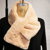 Faux Fur Winter Scarf Stole with Pearl Decor (Nude Blush)