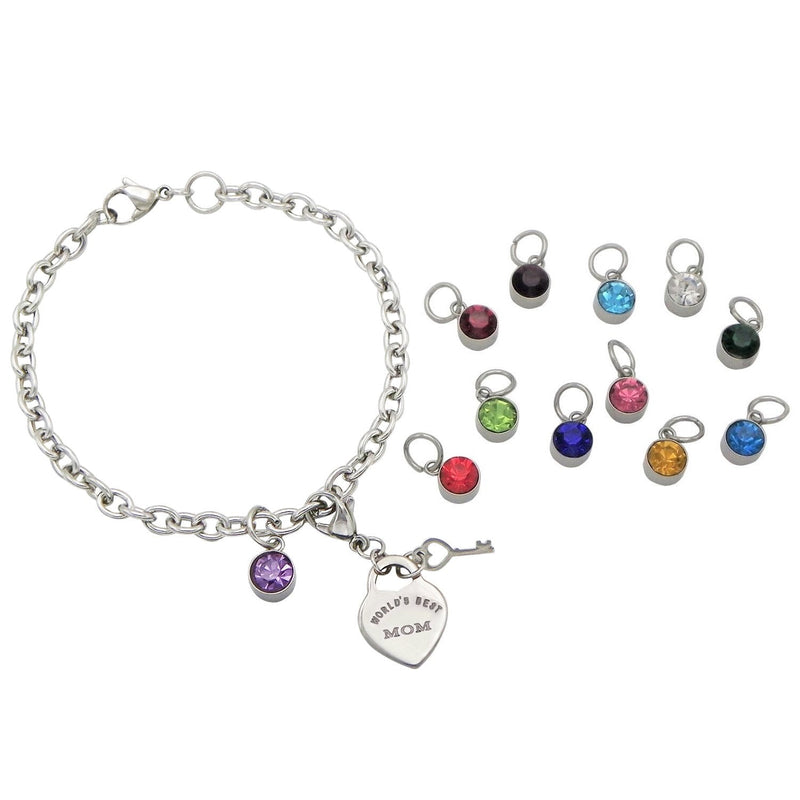 Birthstone Heart Charm Bracelet from Your Children (World's Best Mom)