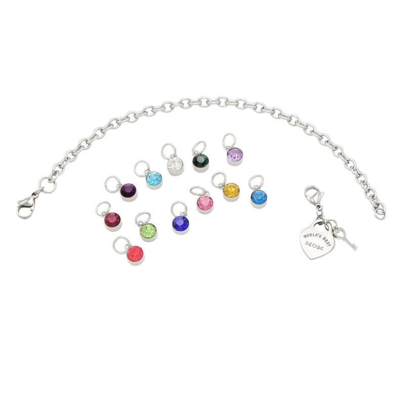 Birthstone Heart Charm Bracelet from Your Children (World's Best Mom)