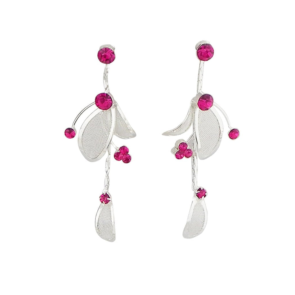 Floral Fuchsia Statement Necklace Bracelet Earring Jewelry Set 17" with 4" Extender