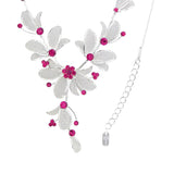 Floral Fuchsia Statement Necklace Bracelet Earring Jewelry Set 17