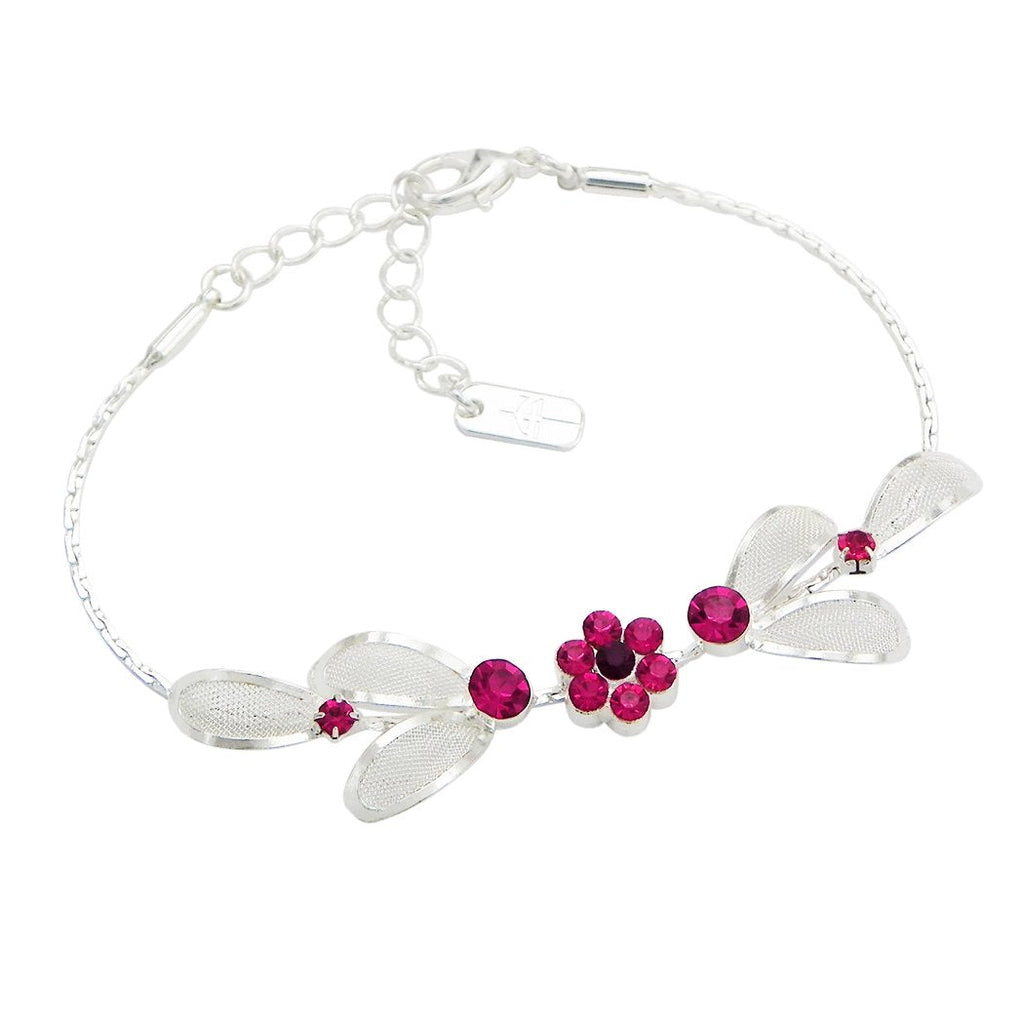 Floral Fuchsia Statement Necklace Bracelet Earring Jewelry Set 17" with 4" Extender