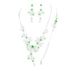 Women's 3 Piece Rhinestone Crystal And Metal Mesh Floral Statement Necklace Bracelet Earring Jewelry Set, 17"+4" Extender (Light Green)