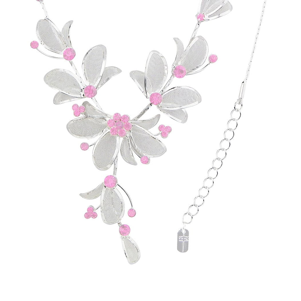 Floral Statement Soft Pastel Pink Necklace Bracelet Earring Jewelry Set 17" with 4" Extender