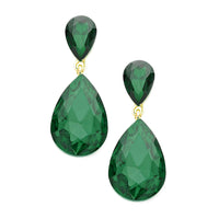 Double Teardrop Green Crystal Statement Post Earrings (Green/Gold Tone)