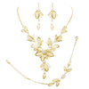 Women's Floral Statement Necklace Bracelet Earring Jewelry Gift Set (Clear Crystals Gold Tone)