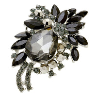 Women's Extra Large Glass Crystal Teardrop Flower Statement Brooch Pin Pendant (Black Diamond)