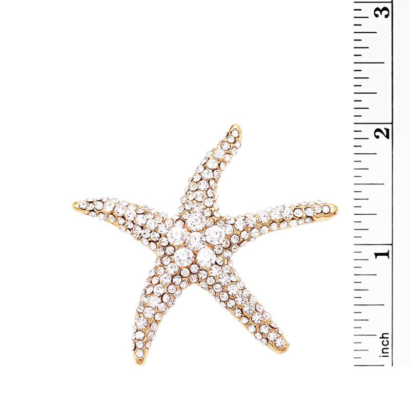 Stunning Glass Crystal Pave Starfish Brooch Lapel Pin, 2"