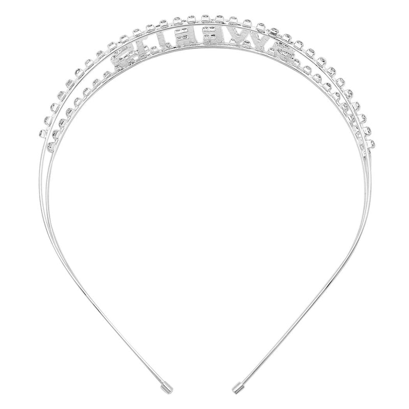 Detailed Split Double Row SWEET 15 Crystal Rhinestone Fashion Headband
