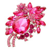 Colorful Glass Crystal Teardrop Flower Statement Brooch Pin Pendant (Fuchsia Pink)