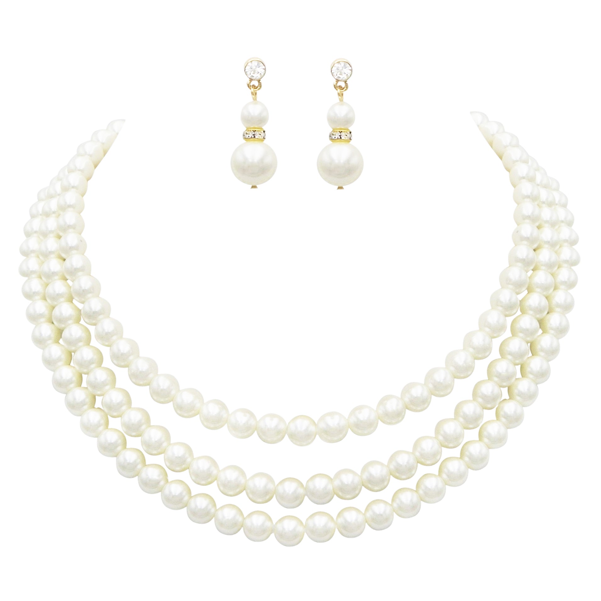 Women's 10 Strand Faux Pearl Collar Necklace - Multi Strand Pearls