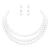 Women's Multi Strand Classic 8mm Faux Pearl Necklace and Earrings Jewelry Set, 16"-19" with 3" Extender