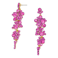 Crystal Rhinestone Bubble Dangle Statement Earrings (Fuchsia Pink Gold Tone)