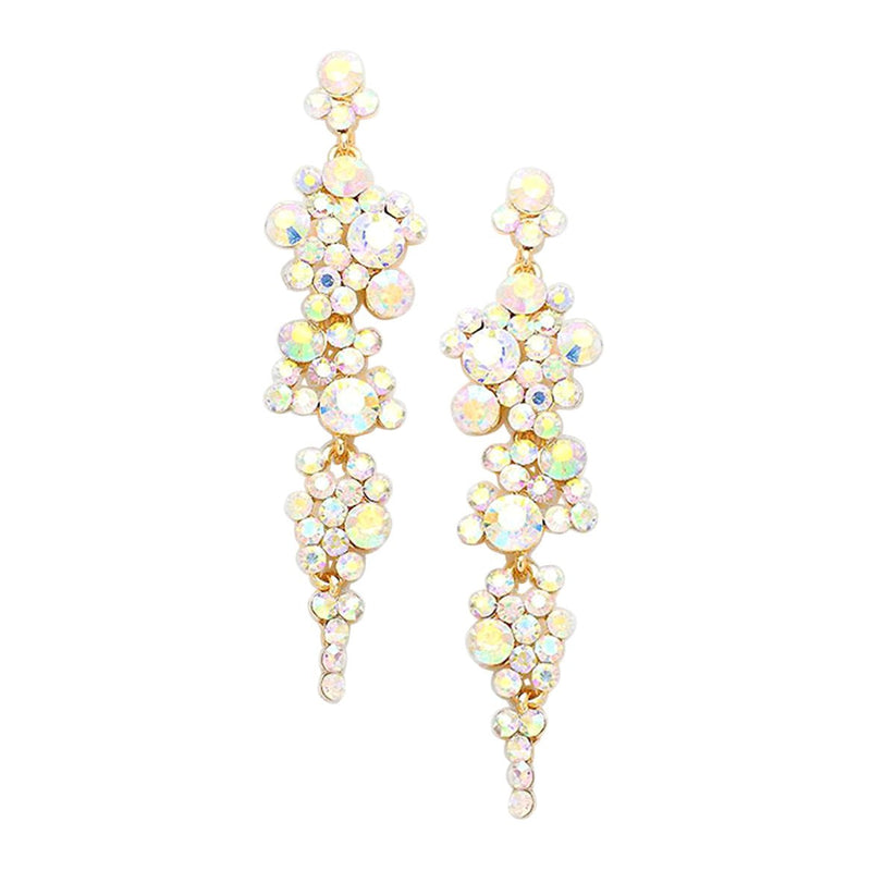 Crystal Rhinestone Bubble Dangle Statement Earrings (Aurora Borealis Crystal Gold Tone)