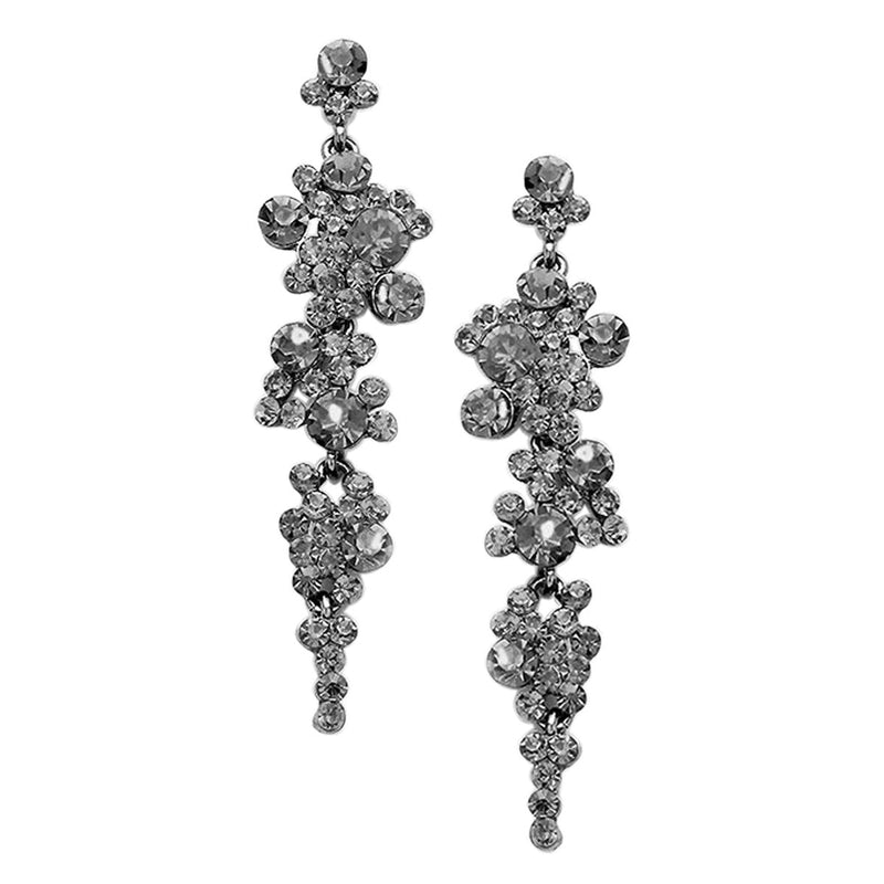Crystal Rhinestone Bubble Dangle Statement Earrings (Black Diamond Hematite)