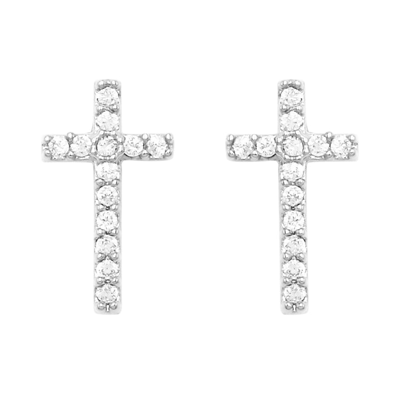 Petite Christian Cross Dipped Religious Hypoallergenic Post Back Stud Earrings (CZ Crystal White-Gold Dipped , 0.50")