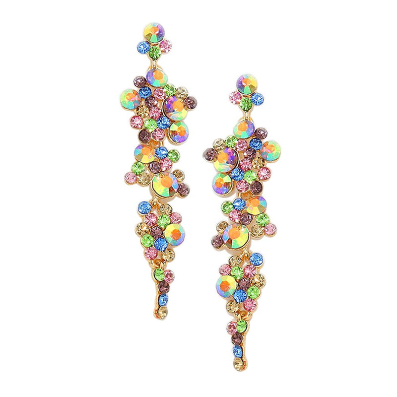 Crystal Rhinestone Bubble Dangle Statement Earrings (Multicolored Crystal Gold Tone)