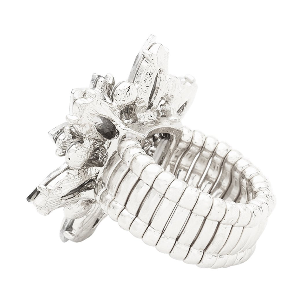 Women's Dazzling Crystal Flower Adjustable Stretch Statement Cocktail Rosemarie Collections