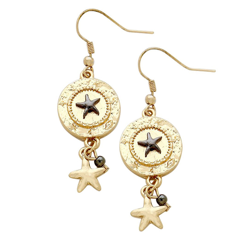 Nautical Theme Starfish Disc Dangle Earrings