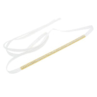 Women's Stunning Ivory Ribbon With Crystal Rhinestone Bridal Sash Belt, 70" (3 Row Crystal Gold Tone)