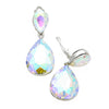 Double Teardrop Crystal Statement Clip On Earrings (AB Crystal Silver Tone)
