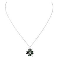 Green Dainty Pave Crystal Four Leaf Clover Pendant Necklace, 16"-18" with 2" Extender