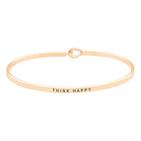 Inspirational Thin Hook Bangle Bracelet "Think Happy" (Rose Gold)