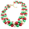 Multi Strand Simulated Pearl Holiday Christmas Green Red White and Gold Necklace and Earrings Jewelry Set (Christmas Mix)