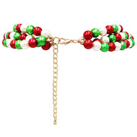 Multi Strand Simulated Pearl Holiday Christmas Green Red White and Gold Necklace and Earrings Jewelry Set (Christmas Mix)