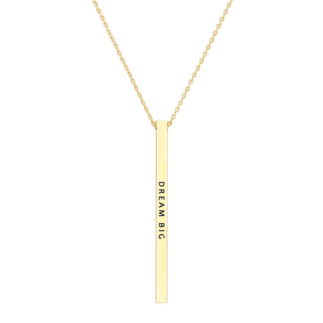 Simple Vertical Bar Pendant Necklace "Dream Big" (Gold Tone)
