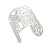 Filigree Flower and Leaf Wide Cuff Bangle Bracelet (Silver Tone)