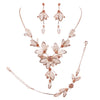 Women's Floral Statement Necklace Bracelet Earring Jewelry Gift Set (Peach/Rose Gold Tone)