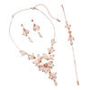 Women's Floral Statement Necklace Bracelet Earring Jewelry Gift Set (Peach/Rose Gold Tone)