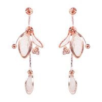 Women's Floral Statement Necklace Bracelet Earring Jewelry Gift Set (Peach/Rose Gold Tone)