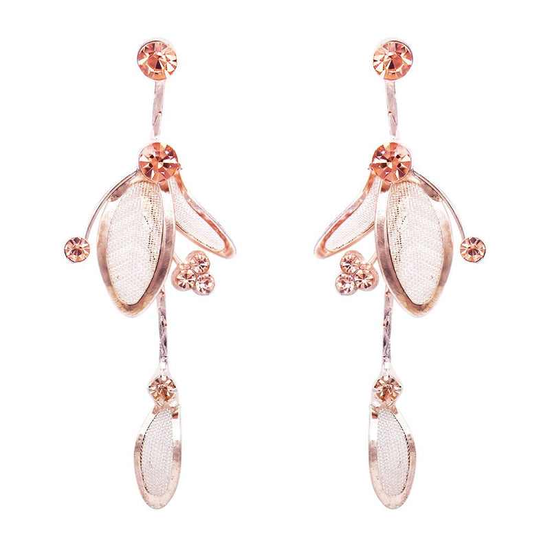 Women's Floral Statement Necklace Bracelet Earring Jewelry Gift Set (Peach/Rose Gold Tone)
