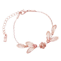 Women's Floral Statement Necklace Bracelet Earring Jewelry Gift Set (Peach/Rose Gold Tone)