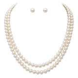 Double Strand Classic Simulated Pearl Necklace and Earring Jewelry Gift Set, 20