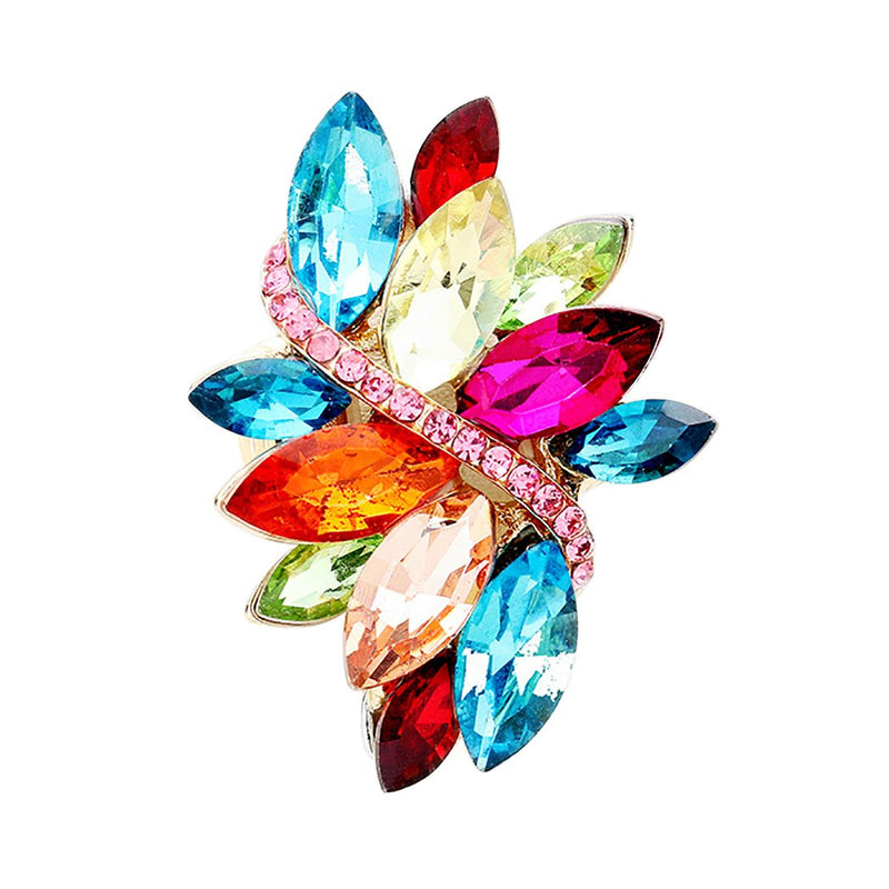 Dazzling Crystal Leaf Stretch Cocktail Ring (Multi Color)