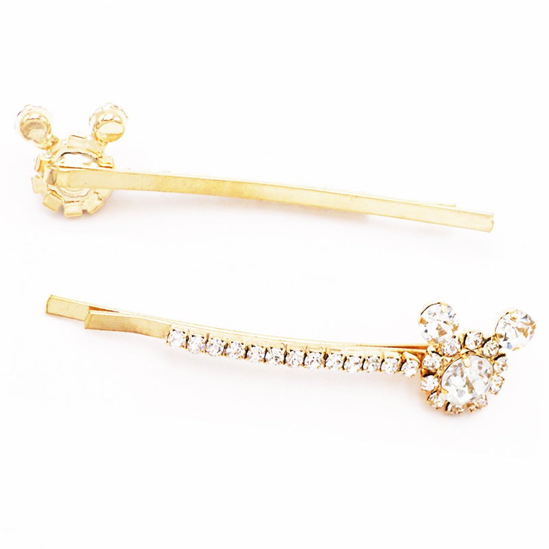 Cute Crystal Sparkle Mouse Ears Hair Clip Bobby Pins (Gold Tone)