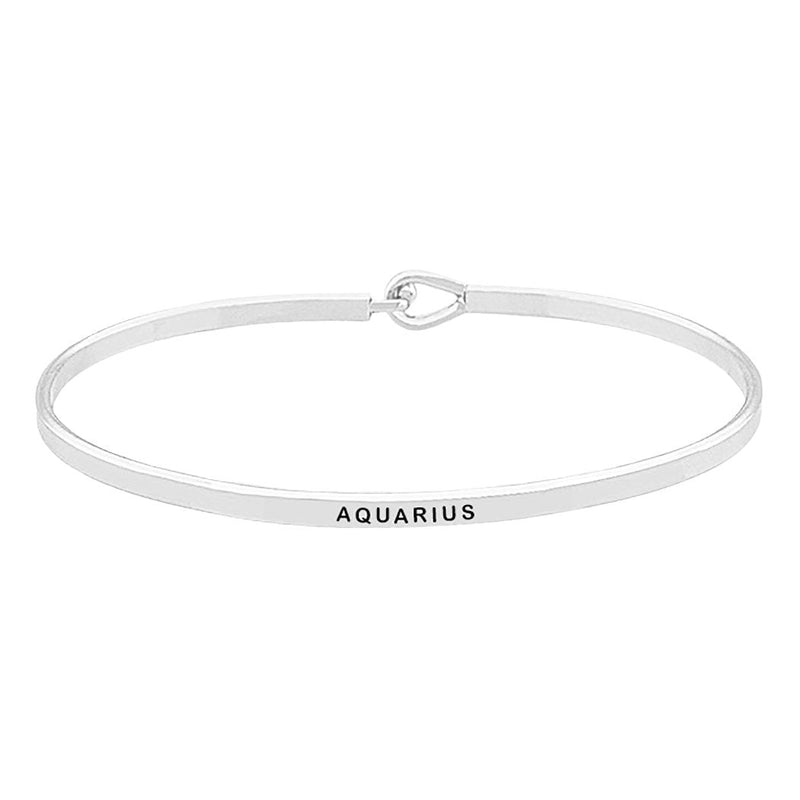 Thin Metal Zodiac Bangle Bracelet (Aquarius/Silver)