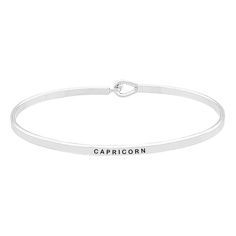 Thin Metal Zodiac Bangle Bracelet (Capricorn/Silver)